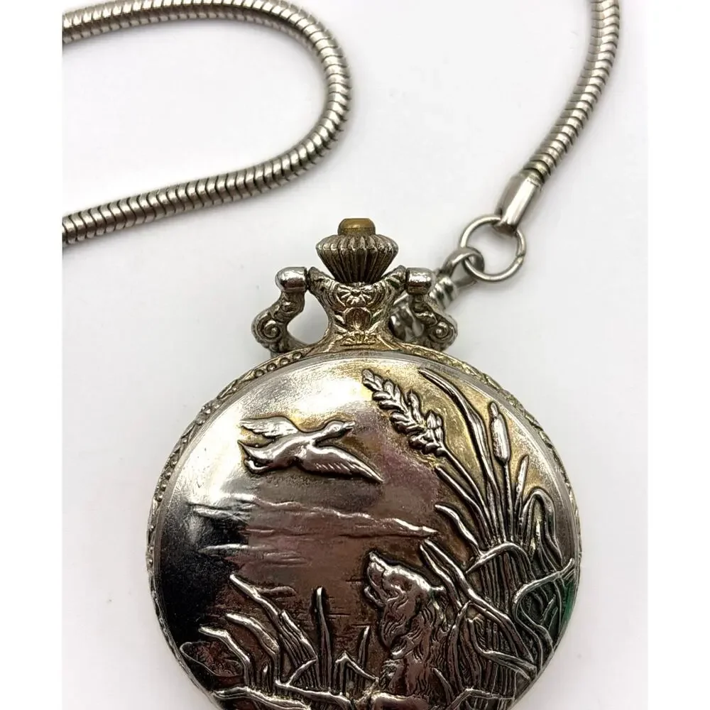 RUMOURS Hunting Motif Pocket Watch Chain with clip, Japan Quartz Movement Works